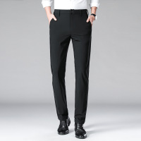 薄款牛奶丝长裤速干夏季弹力男裤年直筒修身休闲裤男士黑色小西裤