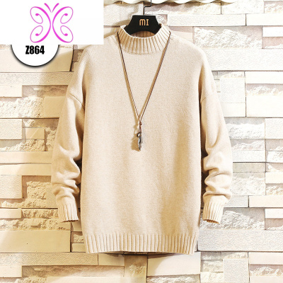 YUANSU秋冬季加绒加厚半高领毛衣男新款2020爆款大码宽松打底针织衫外套毛衣