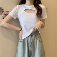 镂空短袖T恤女夏季韩版新款小心机修身显瘦糖果色学生上衣女潮ins