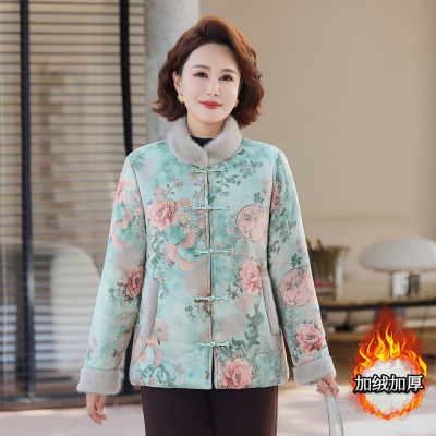 中式古风妈妈装40-60岁中老年人保暖花棉衣50岁冬季保暖加绒衣服