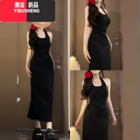 YIBUSHENG黑色高级感赫本风无袖挂脖连衣裙子女季2024新款纯欲辣妹风长裙