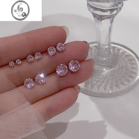 JiMis925银银女粉色耳钉洋气气质小众高级感2023新款锆石迷你耳骨爆闪