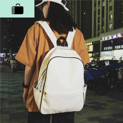 书包女ins风 韩版大学生背包高中森系古着感PU简约百搭校园双肩包NEW LAKE