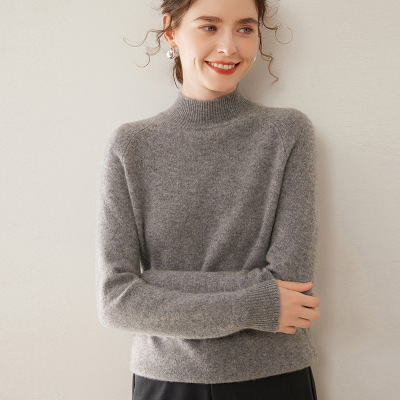 秋冬新款纯色插肩山羊绒针织打底衫女长袖半高领上衣经典百搭亲肤