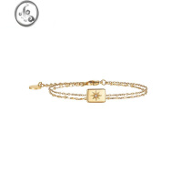 JiMiZEGL复古八芒星双层手链女轻奢小众精致2023新款星月手环圆牌手饰