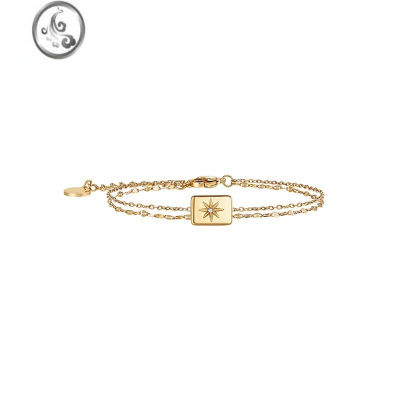 JiMiZEGL复古八芒星双层手链女轻奢小众精致2023新款星月手环圆牌手饰