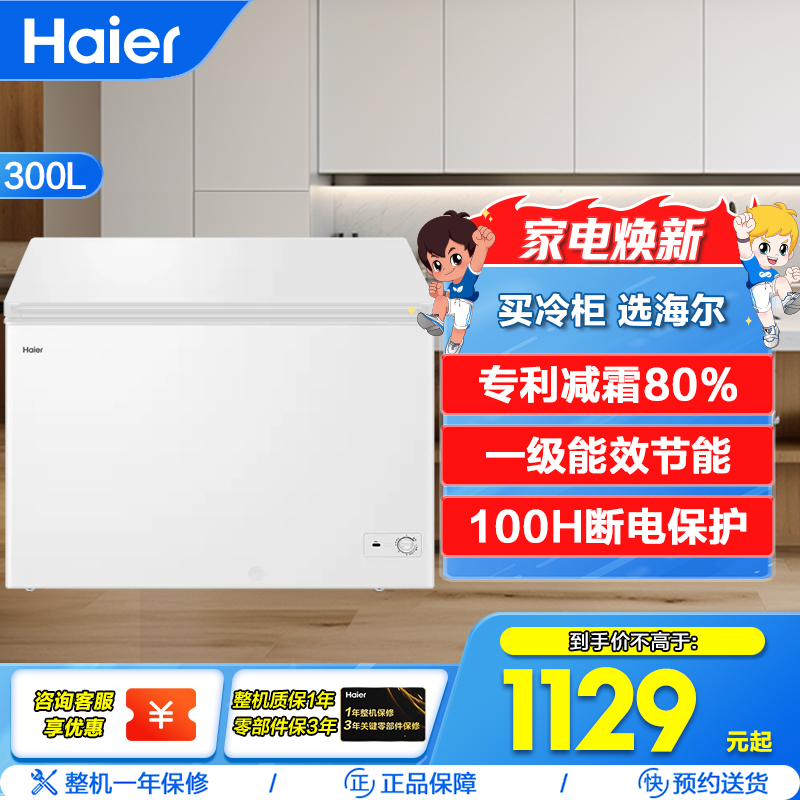 海尔(Haier)300升家用卧式冰柜 冷柜 减霜80% BC/BD-300GHD