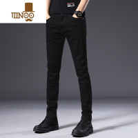 YANXU夏季薄款黑色牛仔裤男士修身小脚男裤2023新款潮牌休闲长裤子