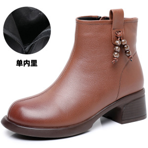真皮复古马丁靴秋冬女厚底加绒短靴圆头百搭休闲舒适妈妈棉靴