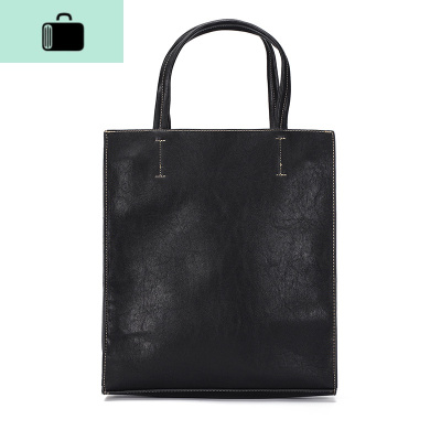 日韩潮流简约欧美风男女手提母包单肩皮质男女休闲公文包NEW LAKE 黑色男士手提包