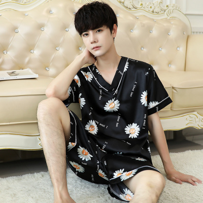 HLCOMAN睡衣男士夏季冰丝薄款短袖短裤韩版夏天青年大码休闲家居服两件套