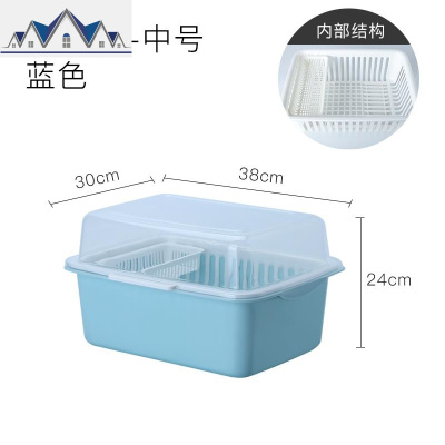 装碗筷收纳盒带盖放碗碟沥水架厨房家用放餐具碗盆置物架塑料碗柜 三维工匠