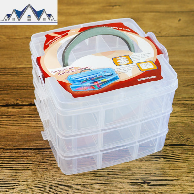 塑料小号三层透明手提多色配饰置物家用多功能收纳盒 三维工匠