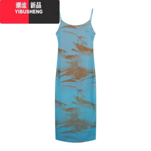 YIBUSHENG扎染印花吊带连衣裙女季辣妹修身包臀裙中长款开叉裙子 图片色 均码