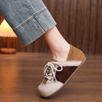 头层牛皮单鞋女2026春季新款平底真皮内增高系带舒适百搭休闲鞋