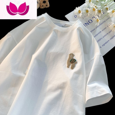 七斓短袖t恤男夏季简约植绒刺绣半袖男士潮牌休闲宽松五分袖体恤