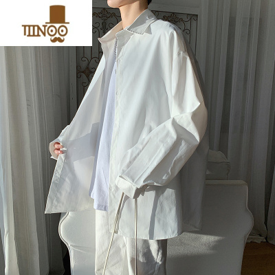 YANXU纯色外套男士阳光薄款休闲潮流潮牌衬衣设计感宽松长袖衬衫