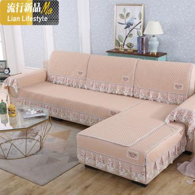 沙发垫四季通用型布艺坐垫简约防滑沙发罩沙发套全包萬能套 三维工匠 香槟 1+2+3人三片装