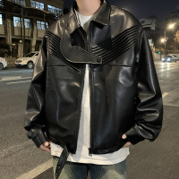 男装潮牌复古机车pu皮衣夹克男女同款通勤宽松休闲痞帅宽松外套男