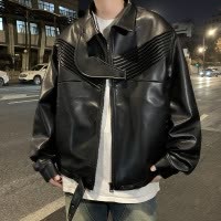 男装潮牌复古机车pu皮衣夹克男女同款通勤宽松休闲痞帅宽松外套男