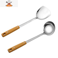 不锈钢厨具锅铲炒菜铲子煎铲厨房粥汤勺饭漏勺子套装家用铲勺炒勺 敬平 加厚防烫-锅铲+汤勺