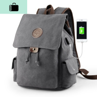 复古休闲帆布男士双肩包时尚潮流背包大容量旅行电脑包学生书包男NEW LAKE 蓝黑色(USB升级款)