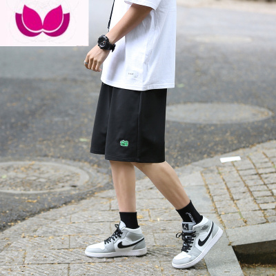 七斓E男士短裤韩版宽松刺绣直筒五分裤ins情侣款百搭学生卫裤