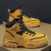 男士秋季上新款简约时尚字母印花马丁靴透气休闲舒适系带款高帮靴