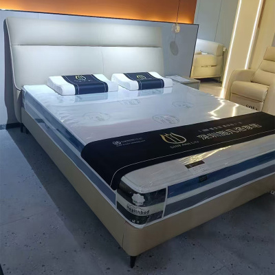 科朔真皮床现代简约皮床工厂展厅实拍轻奢风网红床921#