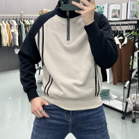 秋冬新款半拉链加绒加厚卫衣男秋冬潮流拼接立领上衣服男士打底衫_2