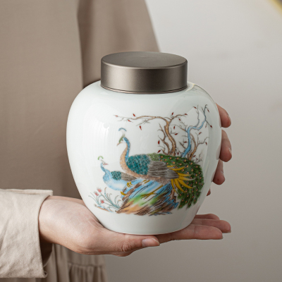 苏氏陶瓷(SUSHI CERAMICS)茶叶罐七彩孔雀陶瓷储物罐青瓷密封罐
