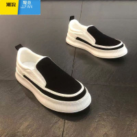 聚范男鞋夏季透气2024新款帆布鞋男款潮流百搭厚底板鞋一脚蹬休闲潮鞋