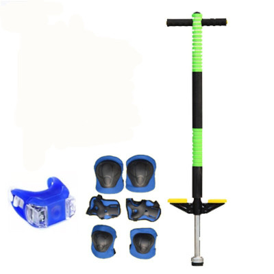 儿童跳跳杆弹跳器小孩娃娃跳健身跳跳棒夜光青少年蹦蹦杆学生玩具绿色单杆+青蛙灯+护具