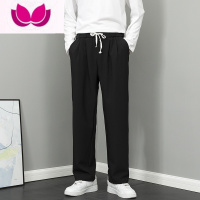七斓裤子男士长裤秋季ins高街潮牌直筒黑色宽松运动男生潮流垂坠感裤
