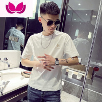 七斓2023新款短袖t恤男士夏季潮牌圆领半袖上衣服男装白色体恤衫