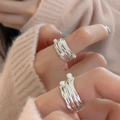 s925纯银小众设计活口银尾戒珍珠戒女时尚精致高级感轻奢潮送女朋友老婆情人节七夕生日礼物