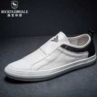 Rock Fairwhale洛克华菲 新品秋季男士休闲鞋低帮套脚小白鞋男真皮韩版板鞋男潮透气厚底男鞋