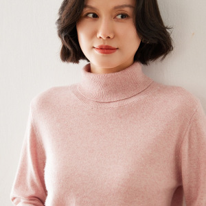 山羊绒秋冬新款短款宽松女高翻领套头纯色保暖毛衣羊毛针织打底衫