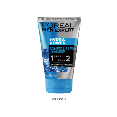 欧莱雅（LOREAL）男士水能润泽双效洁面膏100ml（深层清洁保湿补水各种肤质洗面奶洁面乳）