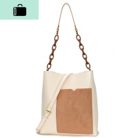 日系撞色大包新款2020包包女软皮单肩斜跨手提包大容量通勤托特包NEW LAKE 米白色女斜挎包