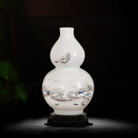 景德镇陶瓷器花瓶 落地大号仿古清明上河图青花瓷瓶酒店客厅摆件 三维工匠 雪景玉壶春瓶+底座