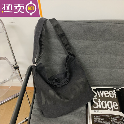 NEWLAKE帆布包男斜挎包大容量日系复古原宿慵懒风休闲简约学生男士单肩包斜挎包男