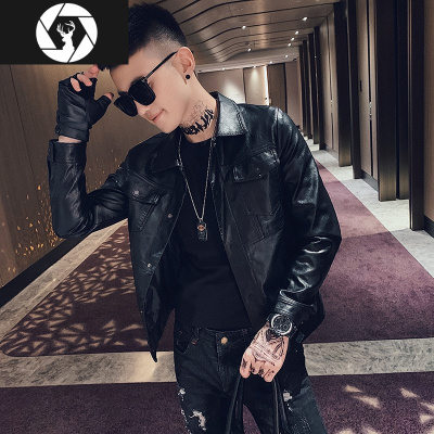 HongZun皮衣夹克外套男秋冬韩版潮流上衣精小伙机车皮衣服帅气休闲男装皮衣