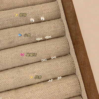 可爱童趣小鱼蝴蝶结纯银耳钉养耳洞合集耳骨钉女小众设计耳饰送女朋友老婆情人节七夕生日礼物