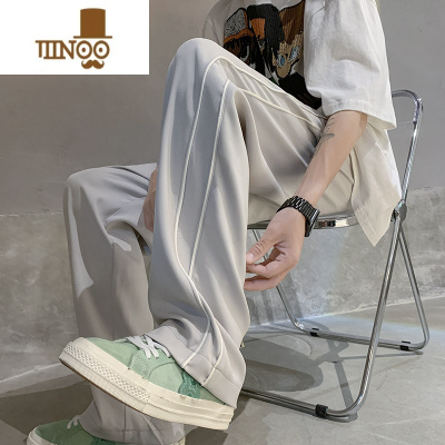 YANXU美式vibe黑色休闲裤子男秋季舒适垂感运动长裤直筒潮牌条纹阔腿裤