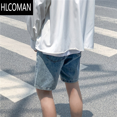 HLCOMAN夏季牛仔短裤男港风潮牌帅气直筒五分裤ins潮流宽松百搭沙滩中裤