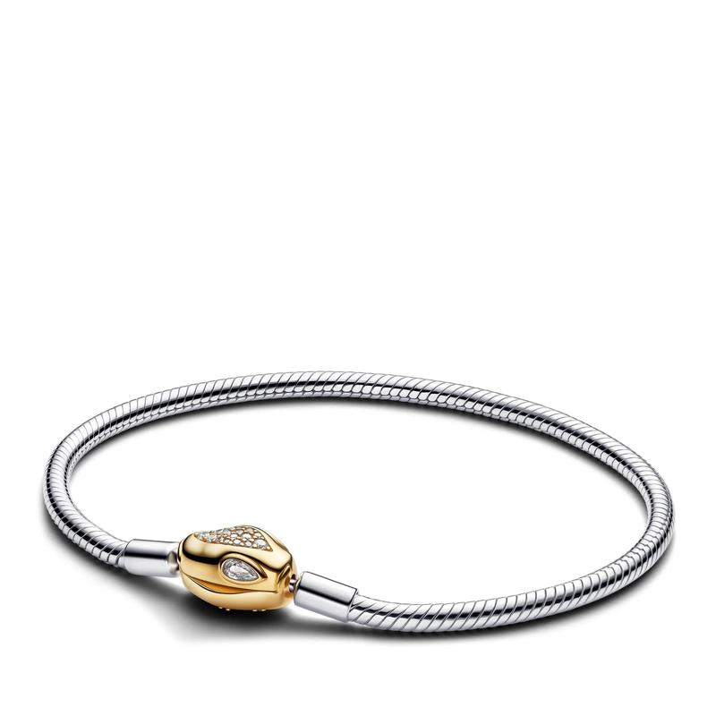 Pandora /潘多拉女款蛇头扣双色蛇链手链银k金镀层时尚饰品