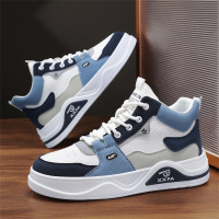 秋冬新款高帮板鞋时尚皮面百搭男潮鞋大码男鞋防滑轻便休闲运动鞋