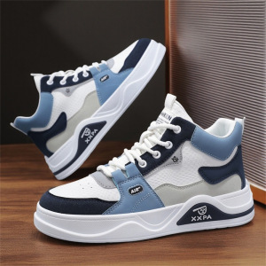 秋冬新款高帮板鞋时尚皮面百搭男潮鞋大码男鞋防滑轻便休闲运动鞋