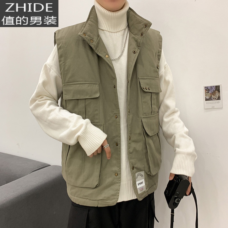 SUNTEK工装棉马甲男潮外穿冬季无袖外套韩版潮流大码胖子宽松机能马夹男马甲/背心